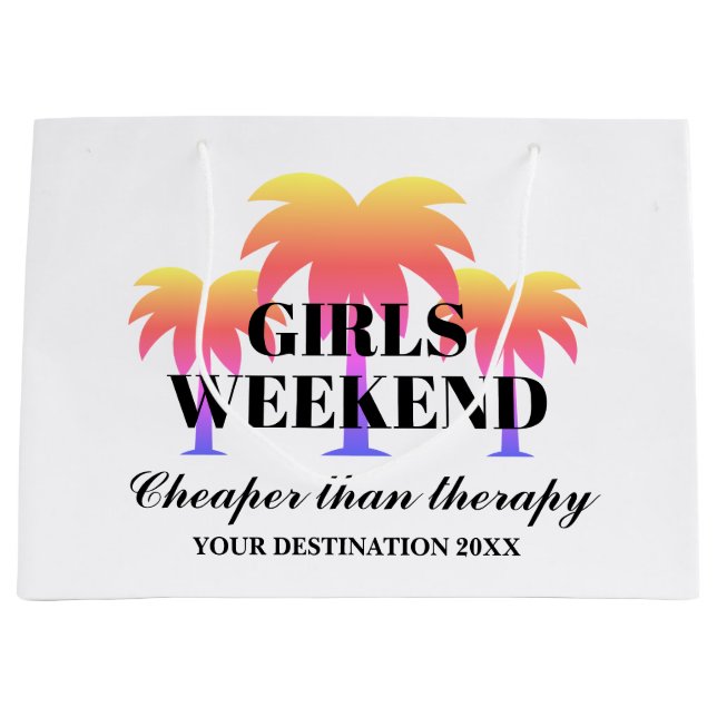 Grand Sac Cadeau Filles week-end aller voyage tropical palmier pers (Devant)
