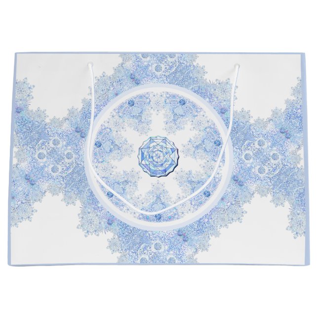 Grand Sac Cadeau Flacon de neige bleu glace (Devant)