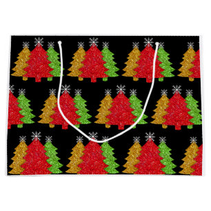 Grand Sac Cadeau Flacon de neige de l'arbre de Noël rouge étincelan