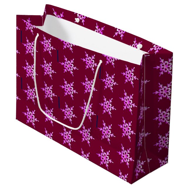 Grand Sac Cadeau Flacon de neige irisé rose sur la Bourgogne (Devant Angle)