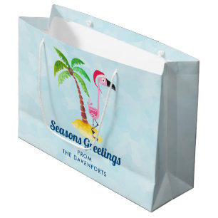 Grand Sac Cadeau Flamant rose rose Joyeuses Fêtes à Santa Hat