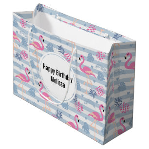 Grand Sac Cadeau Flamant rose Whimsical et ananas Motif Anniversair