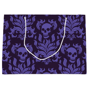 Grand Sac Cadeau Flamme crânienne Damas dans les tons moody violet