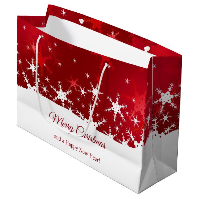 Grand Sac Cadeau Flamme de neige rouge Noël (Devant Angle)