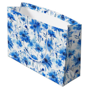 Grand Sac Cadeau Fleur bleue de type bleuet de style aquarelle