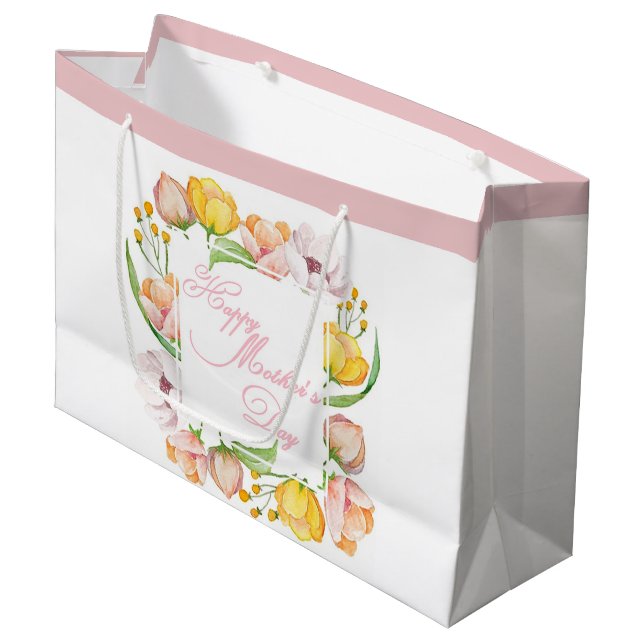 Grand Sac Cadeau Fleur d'aquarelle Fête des Mères (Devant Angle)
