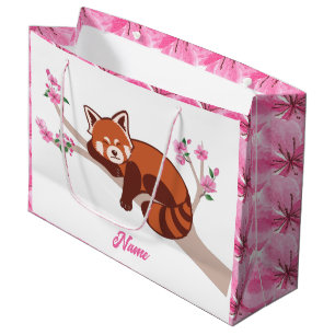 Grand Sac Cadeau Fleur de cerisier personnalisée "Sleepy Red Panda"