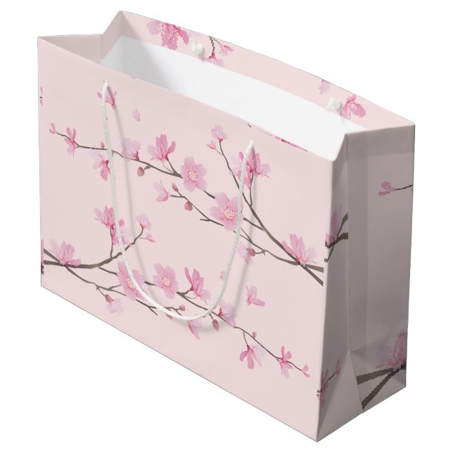 Grand Sac Cadeau Fleur de cerisiers - rose (Dos Angle)
