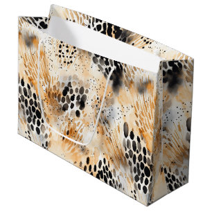 Grand Sac Cadeau Fleur Florale Animale Léopard Crème Noir Sauvage