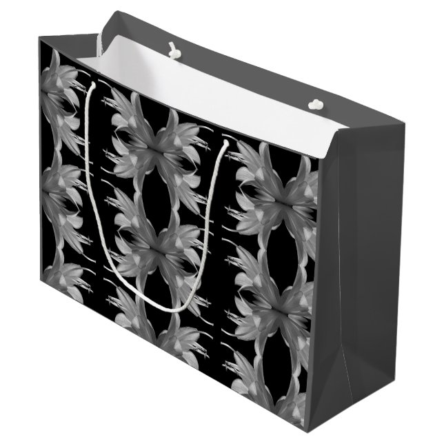 Grand Sac Cadeau Fleur Hosta Artistique Élégant noir et blanc (Devant Angle)