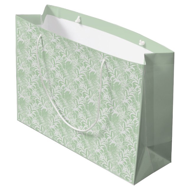 Grand Sac Cadeau Fleurs blanches sur vert clair. (Dos Angle)