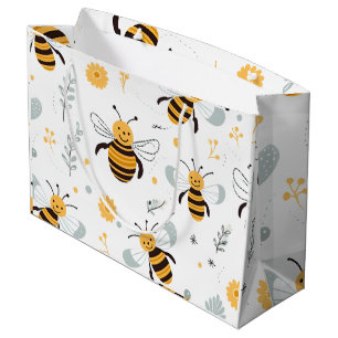 Grand Sac Cadeau Fleurs Bulles Papier Enveloppant Abeille Ensemble 