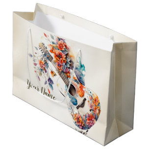 Grand Sac Cadeau Fleurs colorées de fête Guitare instrument de musi