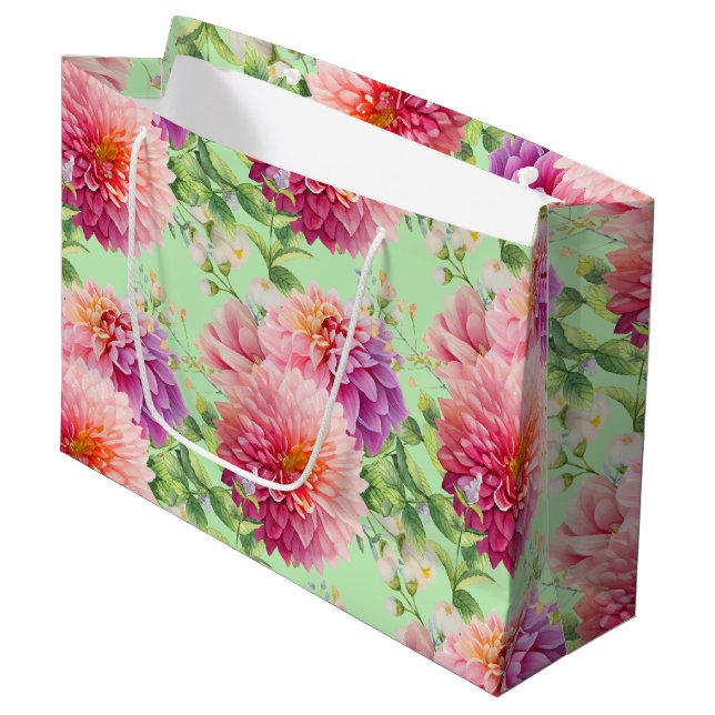 Grand Sac Cadeau Fleurs Dahlia Roses (Devant Angle)