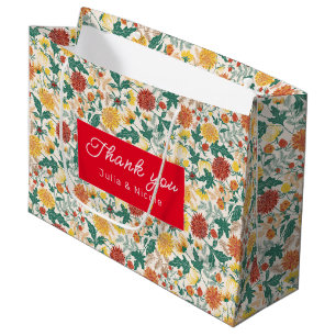 Grand Sac Cadeau Fleurs de Dahlia de printemps jaune orange pastel 