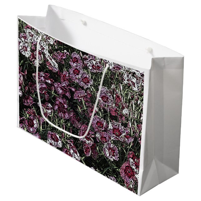 GRAND SAC CADEAU FLEURS DE DIANTHUS (Devant Angle)