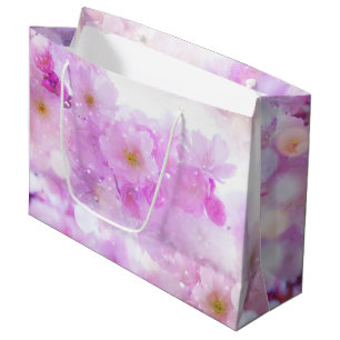 Grand Sac Cadeau Fleurs de fleurs de cerisier rose