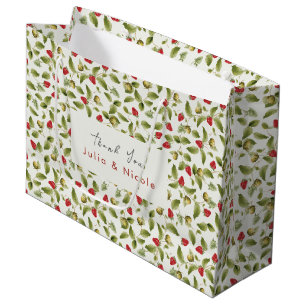 Grand Sac Cadeau Fleurs de Fraisier Sauvage Rouge Douce Mariage