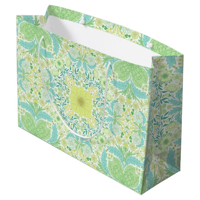 Grand Sac Cadeau Fleurs de jardin rétro en vert et jaune (Dos Angle)
