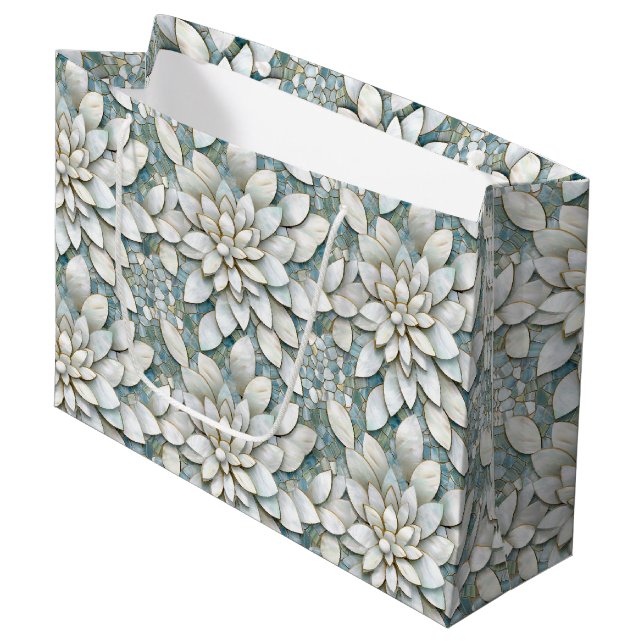 Grand Sac Cadeau Fleurs de lotus blanc bleu   (Devant Angle)