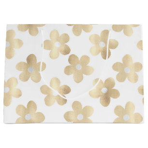 Grand Sac Cadeau Fleurs de marguerite en or blanc rétro
