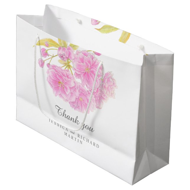 Grand Sac Cadeau Fleurs de printemps rose art mariage merci (Devant Angle)