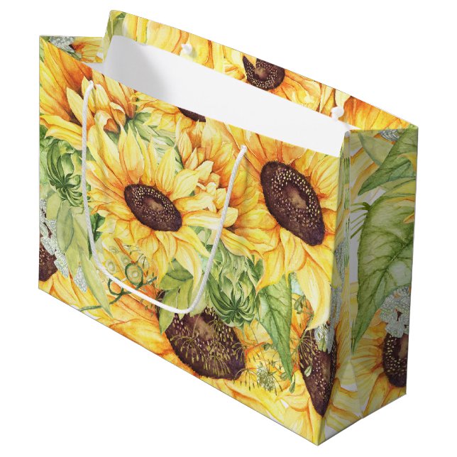 Grand Sac Cadeau Fleurs de soleil et verdure GRANDS Cadeaux (Devant Angle)