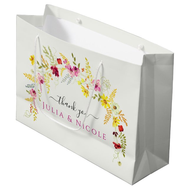 Grand Sac Cadeau Fleurs d'orchidées violettes roses Mariage de cour (Devant Angle)