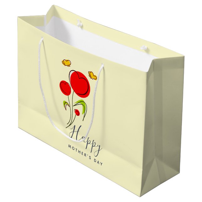 Grand Sac Cadeau Fleurs du Coeur Rouge mignonnes Illustration Fête  (Devant Angle)