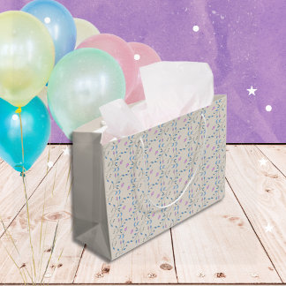 Grand Sac Cadeau Fleurs en cascade bleu et rose