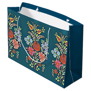 Grand Sac Cadeau Fleurs hongroises colorées