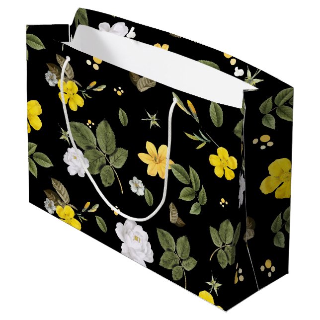 Grand Sac Cadeau Fleurs jaunes et roses blanches 2 (Dos Angle)