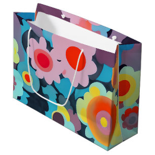 Grand Sac Cadeau Fleurs rétro mod 