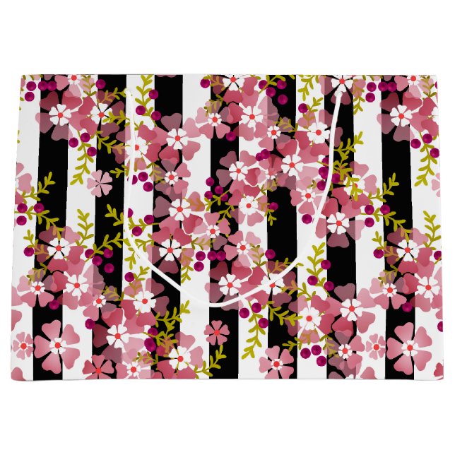 Grand Sac Cadeau Fleurs roses (Devant)