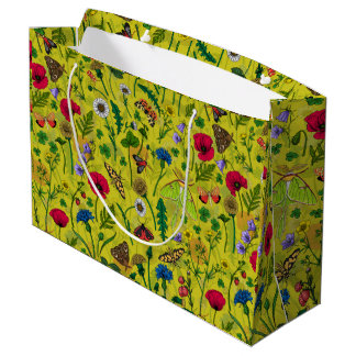 Grand Sac Cadeau Fleurs sauvages et papillons de nuit en vert