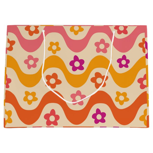 Grand Sac Cadeau Fleurs Super mignonnes motif sur ondes rétro (Devant)