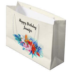 Grand Sac Cadeau Fleurs tropicales exotiques Anniversaire