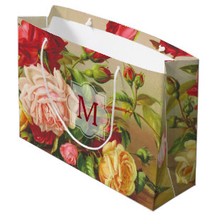 Grand Sac Cadeau Fleurs victoriennes vintages de bouquet de roses