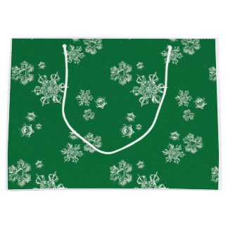 Grand Sac Cadeau Flocons de neige faits main - Vert clair et blanc