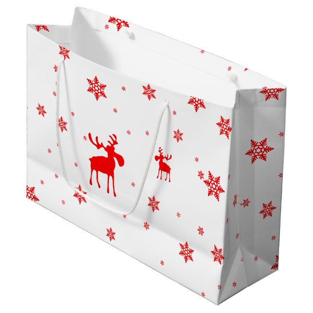 Grand Sac Cadeau Flocons de neige rouges simples modernes (Devant Angle)
