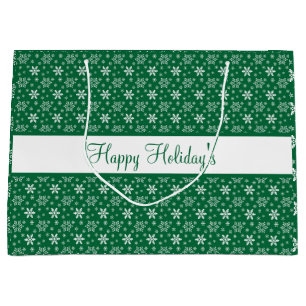 Grand Sac Cadeau Flocons de neige verts blancs Joyeuses Fêtes Festi