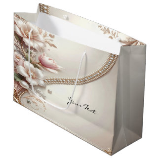 Grand Sac Cadeau Floral and Pearl Embellishments Gift Bag