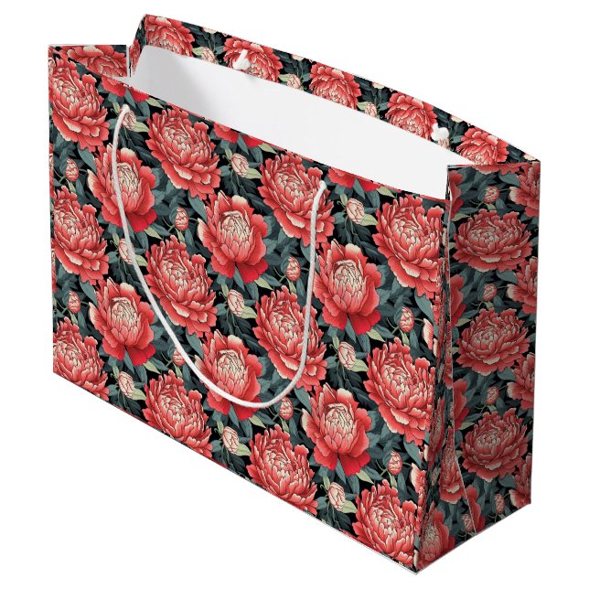Grand Sac Cadeau Floral avec Pivoines Corail Vinta (Dos Angle)