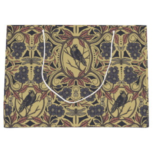 Grand Sac Cadeau Floral de mauve, de tan et de gris de Corbeau et d
