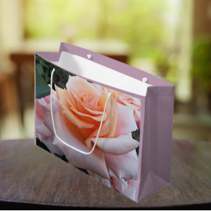 Grand Sac Cadeau Floral de rose orange et rose