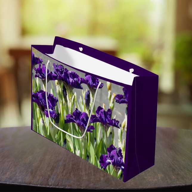 Grand Sac Cadeau Floral d'Irises violettes profondes (In Situ)