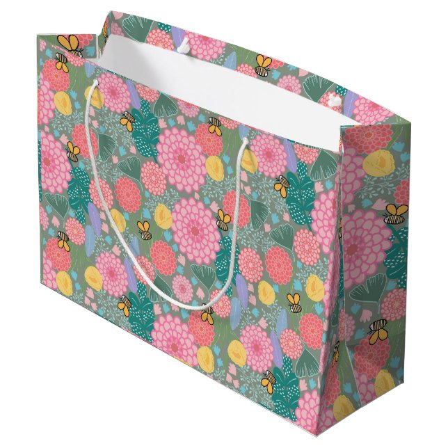 Grand Sac Cadeau Floral fleuri d'abeilles (Dos Angle)