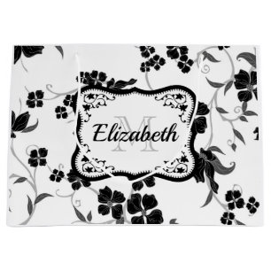 Grand Sac Cadeau Floral noir et blanc