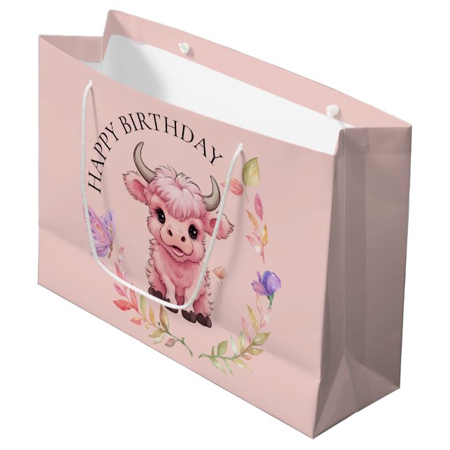 Grand Sac Cadeau Fluffy Rose Highlands Scottish Cow (Devant Angle)