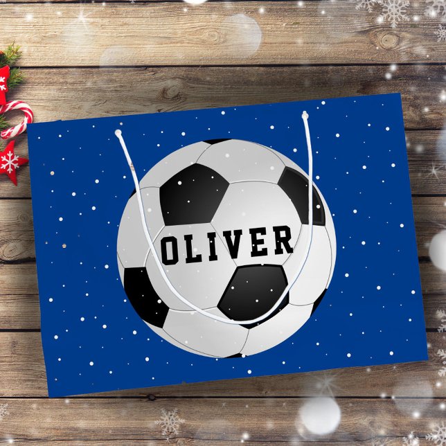 Grand Sac Cadeau Football Balls Enfants Nom Bleu Noël (Créateur téléchargé)